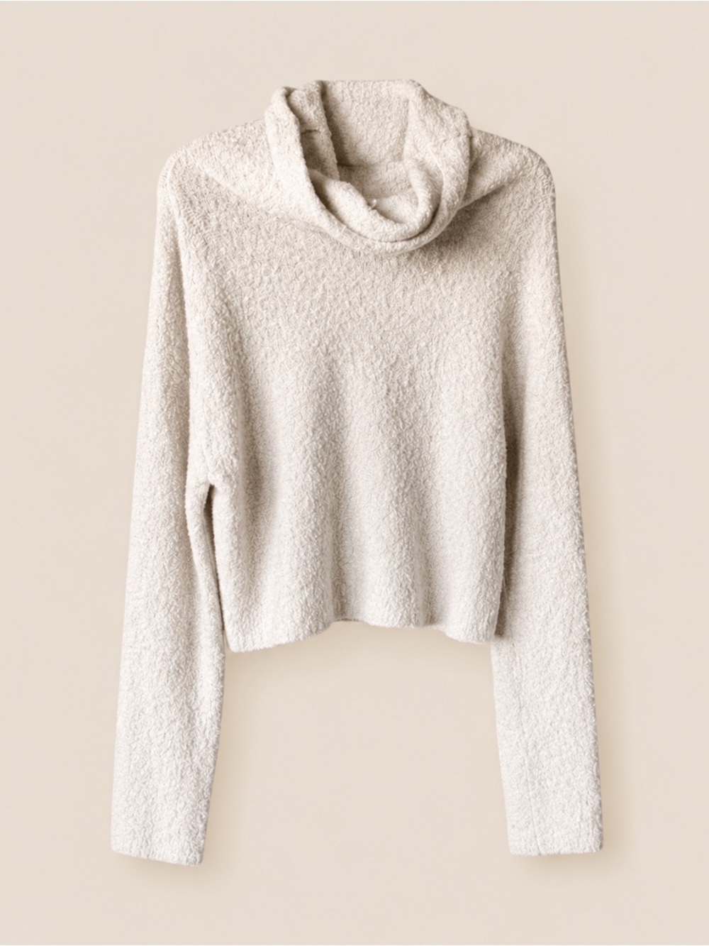 Free People Ivory Bouclé Cowl Neck Sweater Size Small Cozy Coastal Quiet Luxury